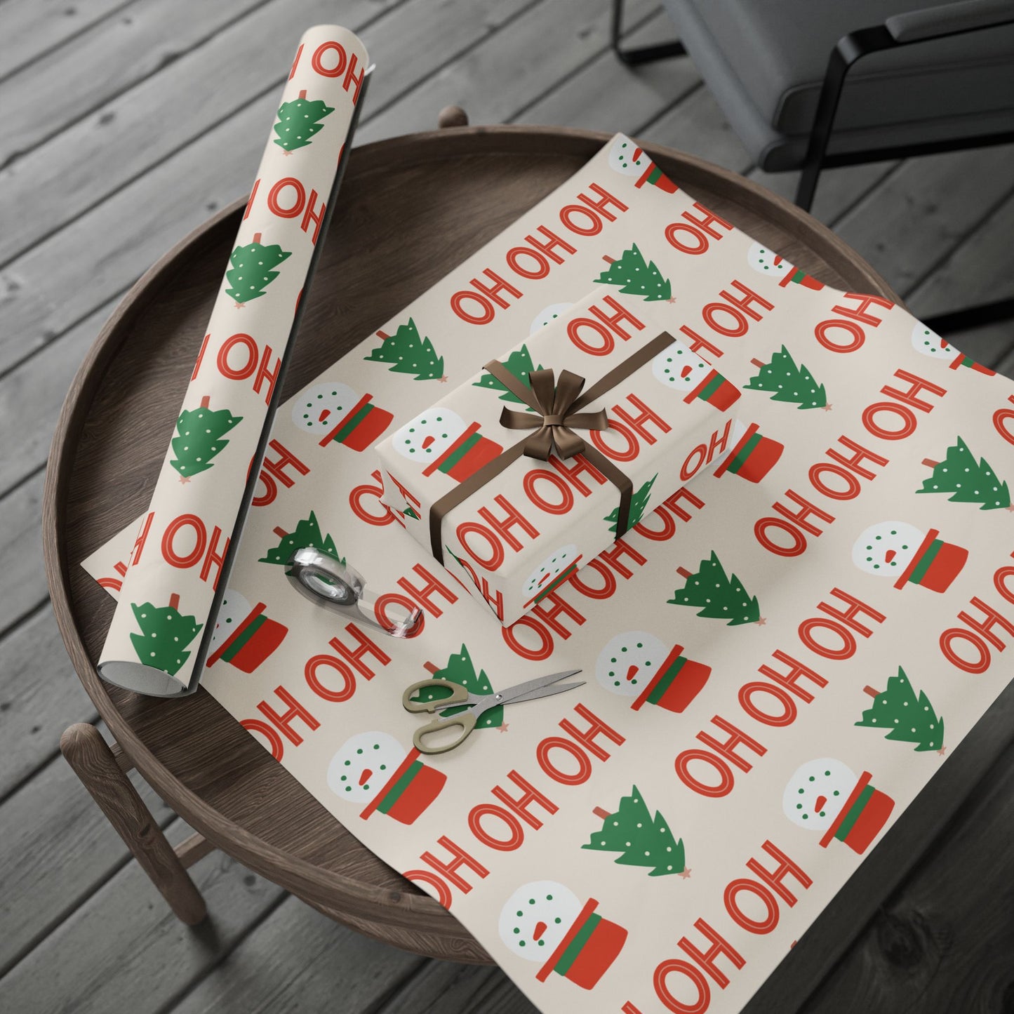 Festive Gift Wrap Roll with Merry Designs