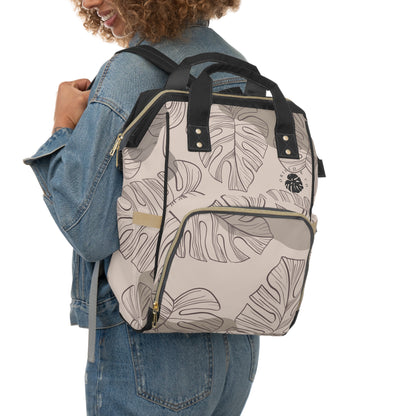 Beige Monstera Diaper Backpack