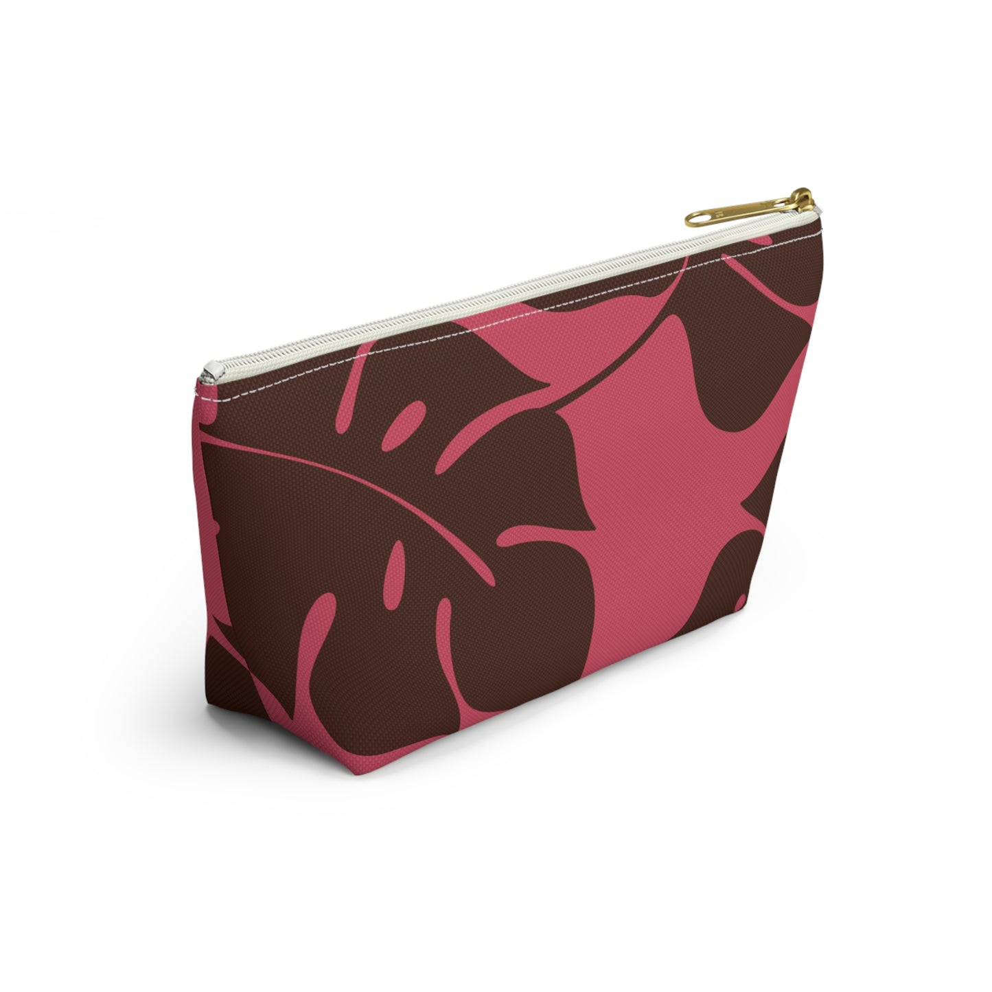 Dark Pink Monstera Accessory Pouch w T-bottom