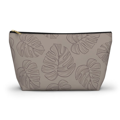 Beige Monstera Accessory Pouch w T-bottom