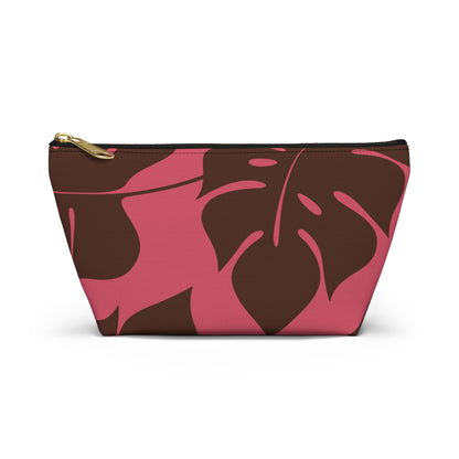 Dark Pink Monstera Accessory Pouch w T-bottom