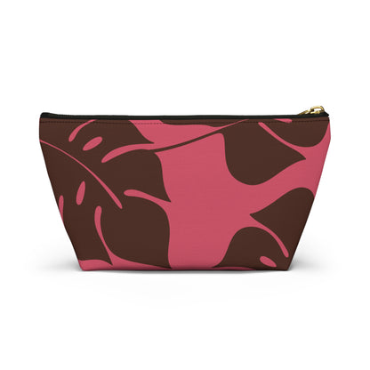 Dark Pink Monstera Accessory Pouch w T-bottom