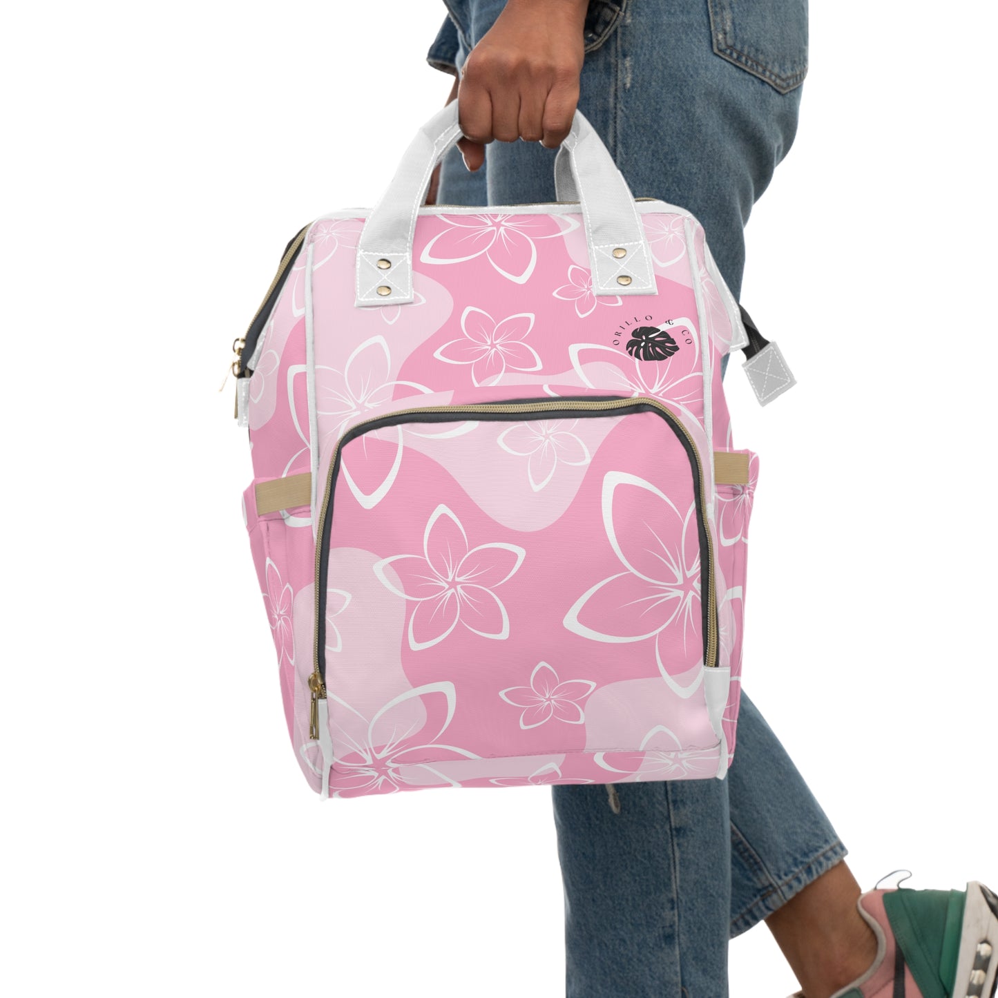 Light Pink & White Monstera Diaper Backpack