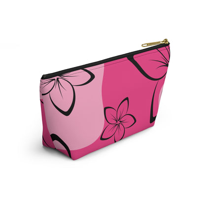 Black & Pink Plumeria Accessory Pouch w T-bottom