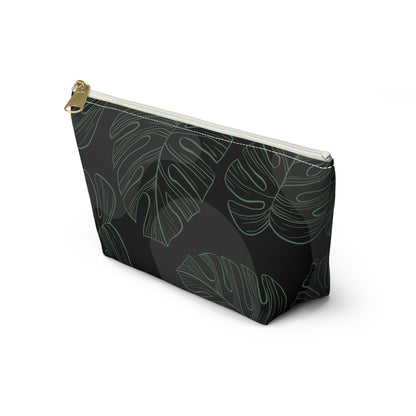 Black with Green Monstera Accessory Pouch w T-bottom