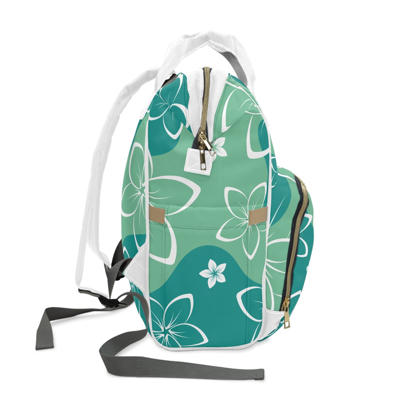 Green & White Plumeria Diaper Backpack