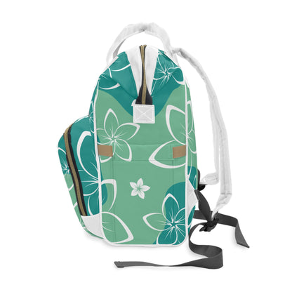 Green & White Plumeria Diaper Backpack