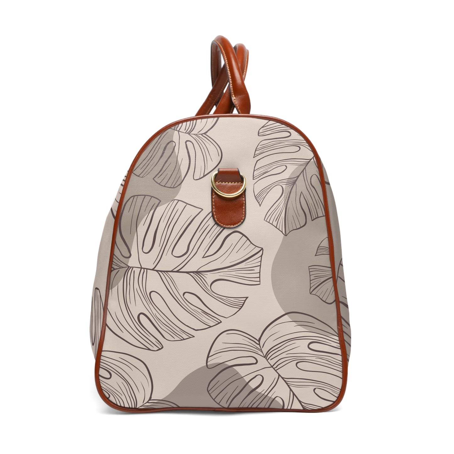 Beige Monstera Waterproof Travel Bag