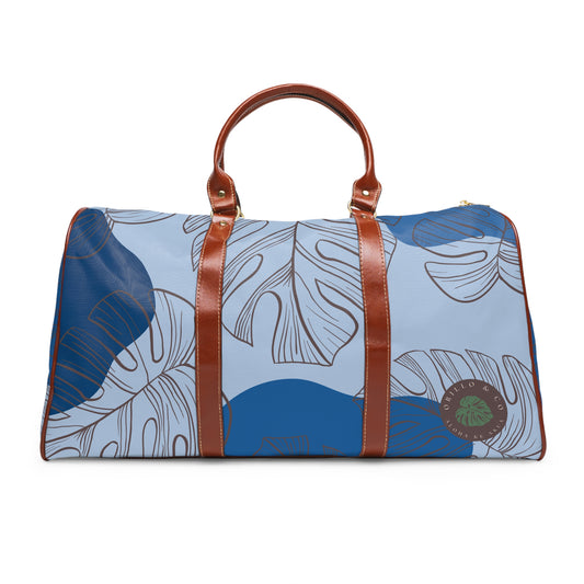 Blue Monstera Waterproof Travel Bag