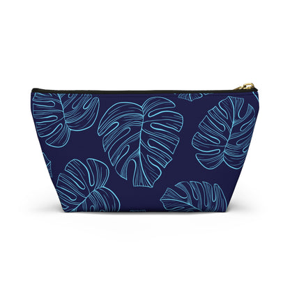 Navy Monstera Accessory Pouch w T-bottom