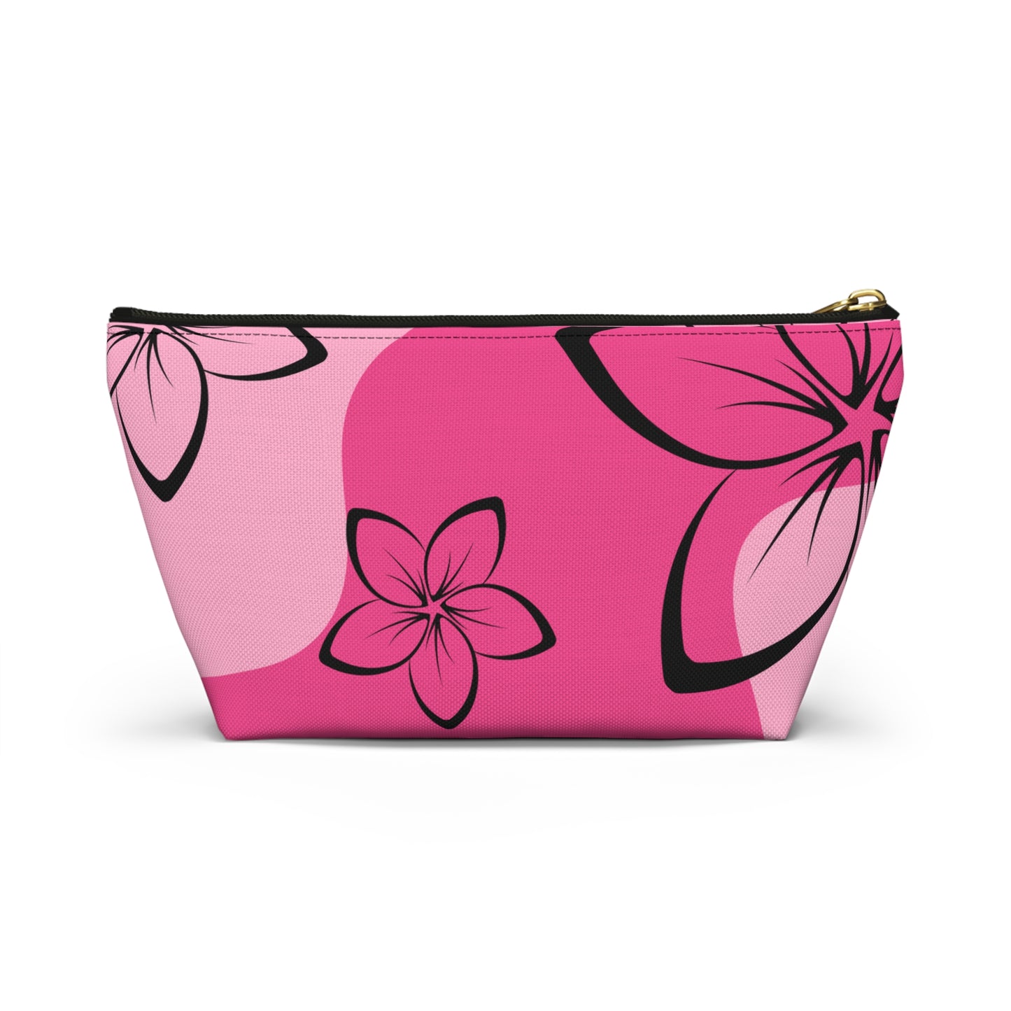 Black & Pink Plumeria Accessory Pouch w T-bottom