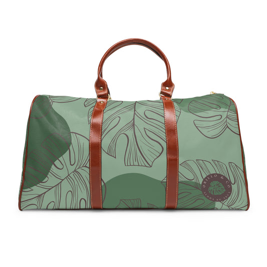 Green Monstera Waterproof Travel Bag