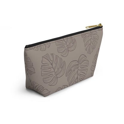 Beige Monstera Accessory Pouch w T-bottom