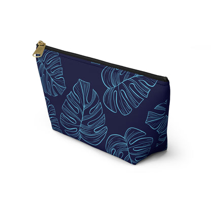 Navy Monstera Accessory Pouch w T-bottom