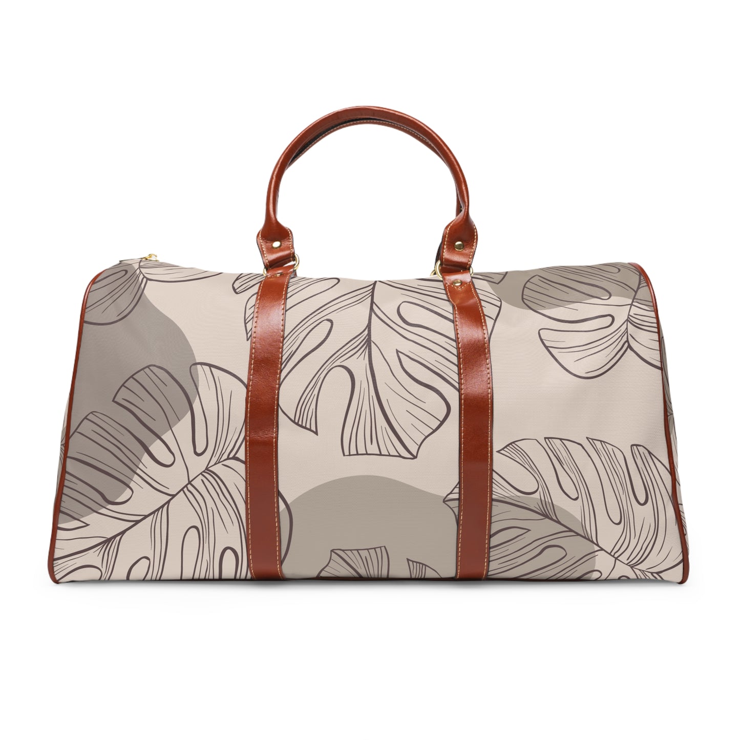 Beige Monstera Waterproof Travel Bag