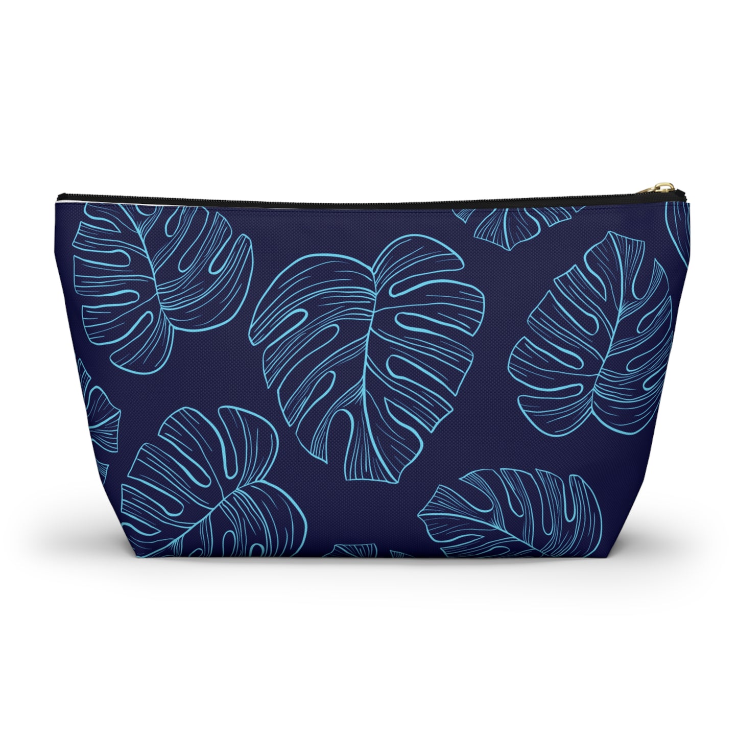 Navy Monstera Accessory Pouch w T-bottom