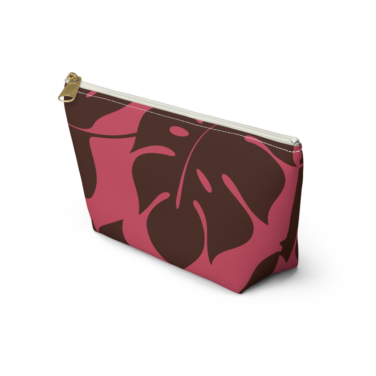 Dark Pink Monstera Accessory Pouch w T-bottom