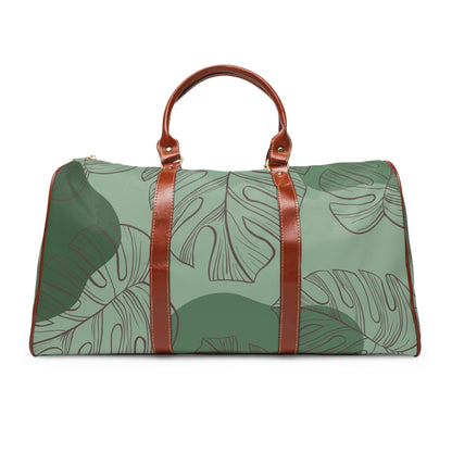 Green Monstera Waterproof Travel Bag