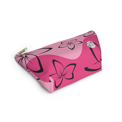 Black & Pink Plumeria Accessory Pouch w T-bottom