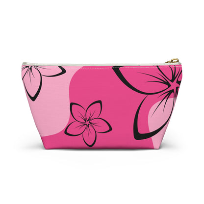 Black & Pink Plumeria Accessory Pouch w T-bottom