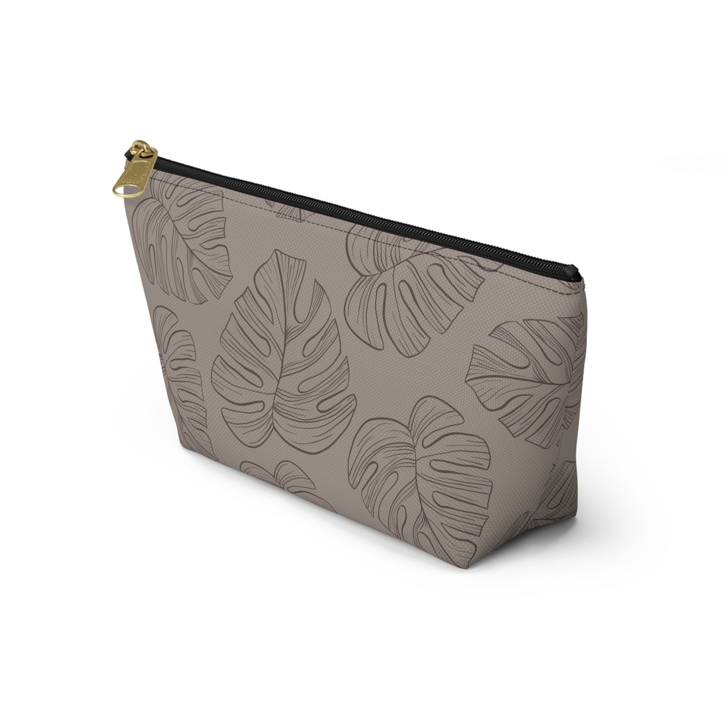 Beige Monstera Accessory Pouch w T-bottom