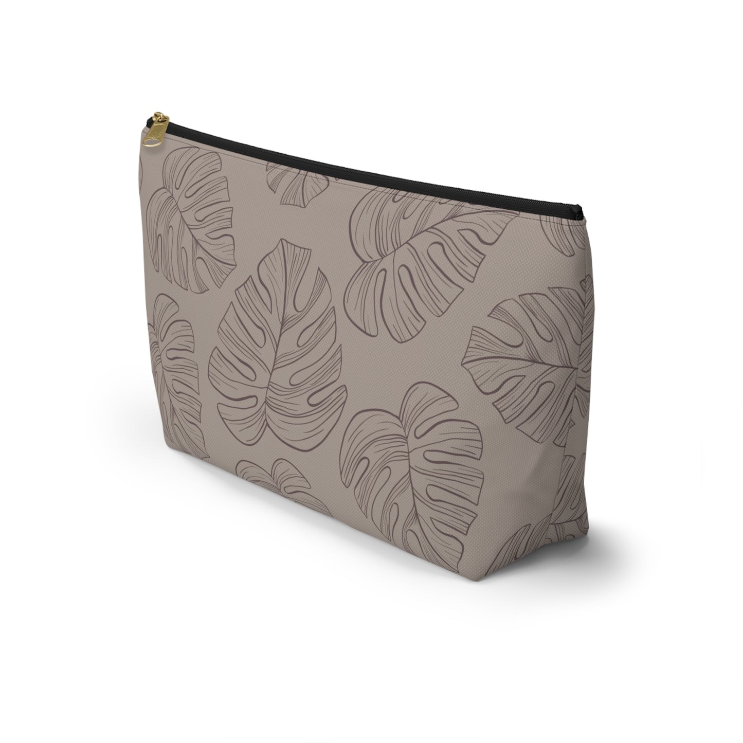 Beige Monstera Accessory Pouch w T-bottom