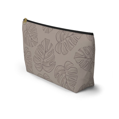 Beige Monstera Accessory Pouch w T-bottom