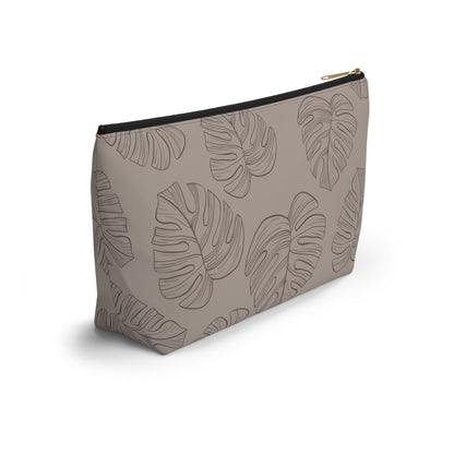 Beige Monstera Accessory Pouch w T-bottom