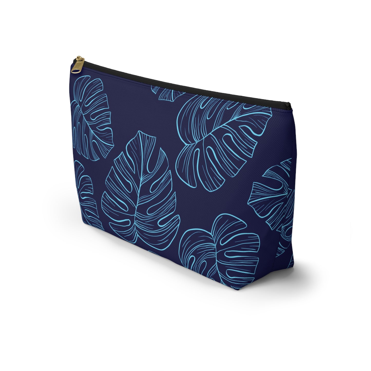 Navy Monstera Accessory Pouch w T-bottom