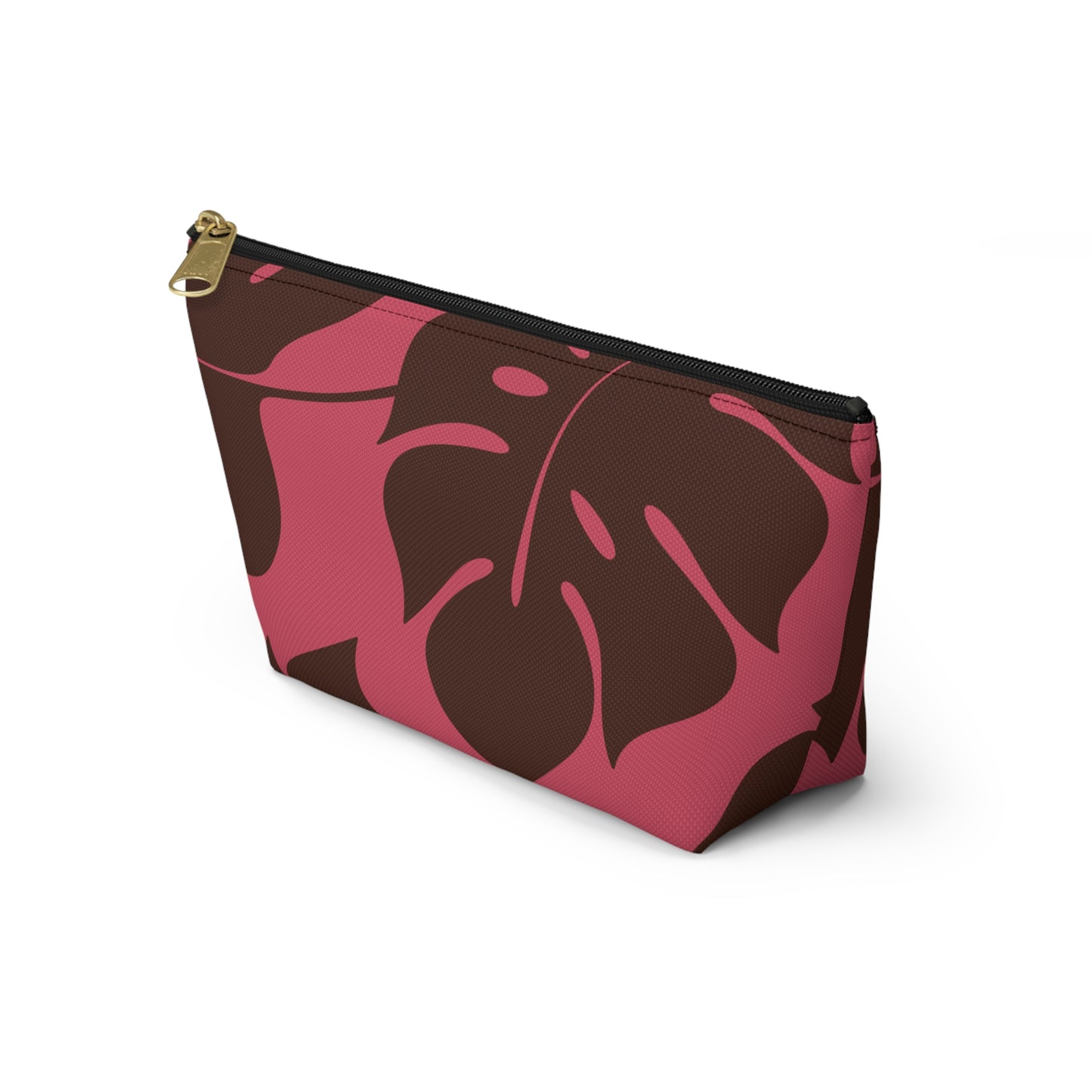 Dark Pink Monstera Accessory Pouch w T-bottom