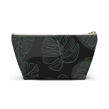 Black with Green Monstera Accessory Pouch w T-bottom