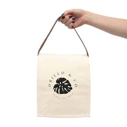 Canvas Lunch Bag With Strap - Black Logo