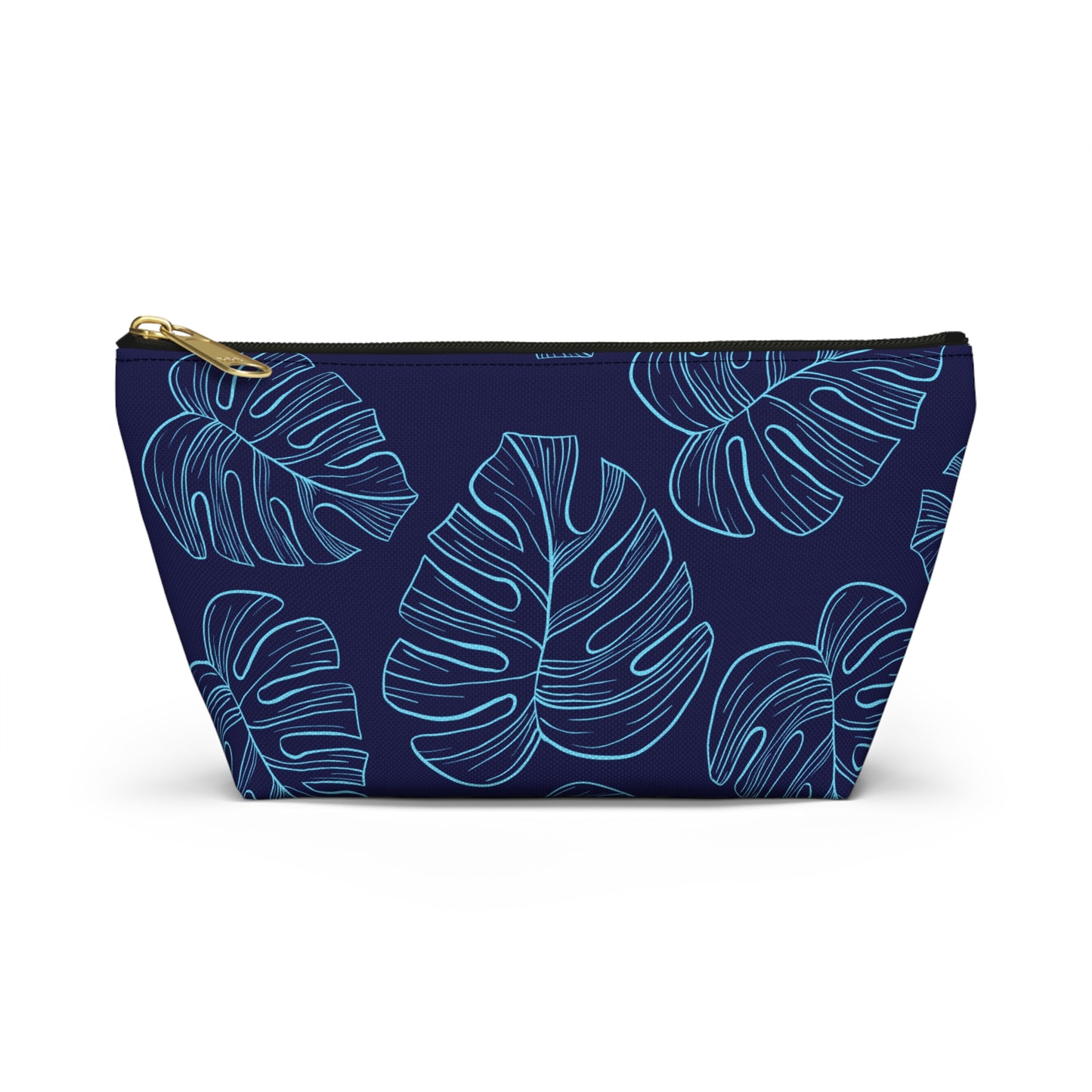 Navy Monstera Accessory Pouch w T-bottom