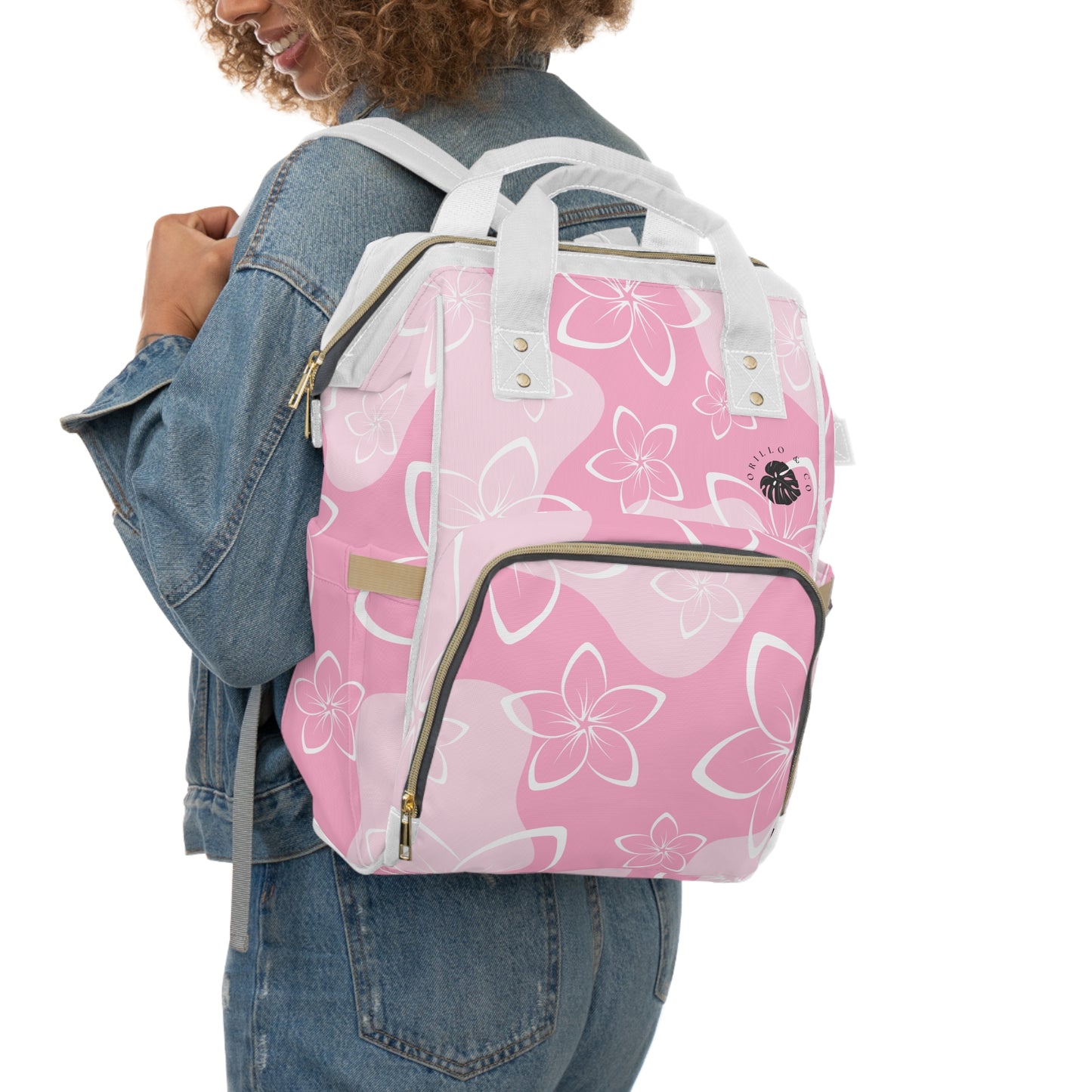 Light Pink & White Monstera Diaper Backpack