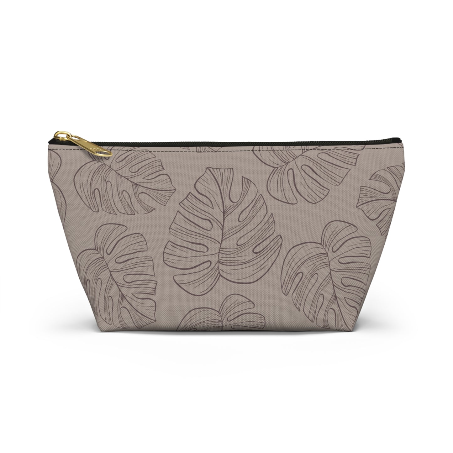 Beige Monstera Accessory Pouch w T-bottom