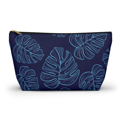 Navy Monstera Accessory Pouch w T-bottom