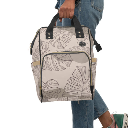 Beige Monstera Diaper Backpack