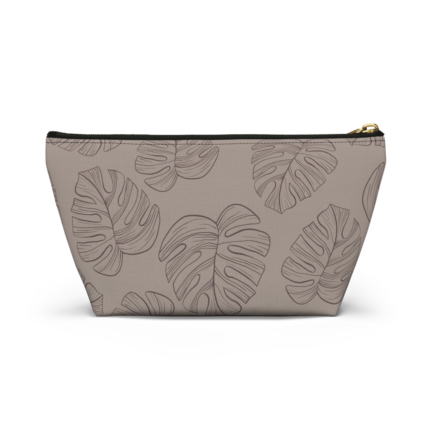 Beige Monstera Accessory Pouch w T-bottom