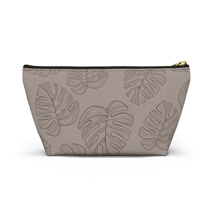 Beige Monstera Accessory Pouch w T-bottom