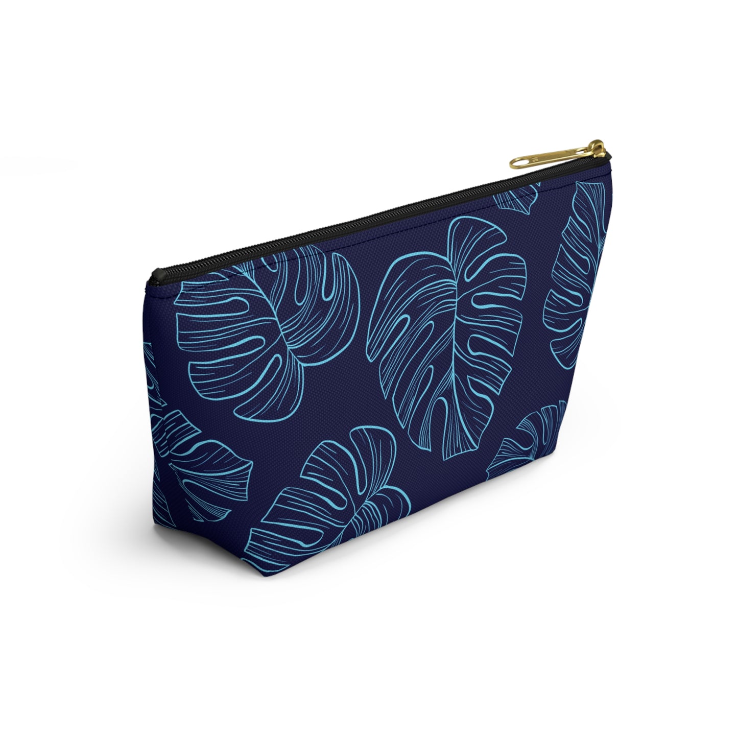 Navy Monstera Accessory Pouch w T-bottom