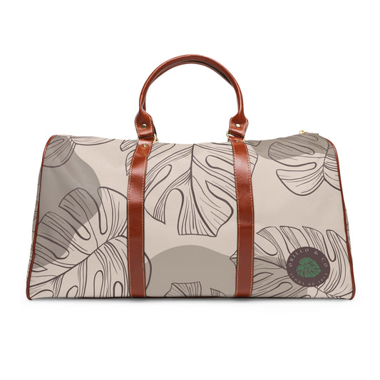 Beige Monstera Waterproof Travel Bag