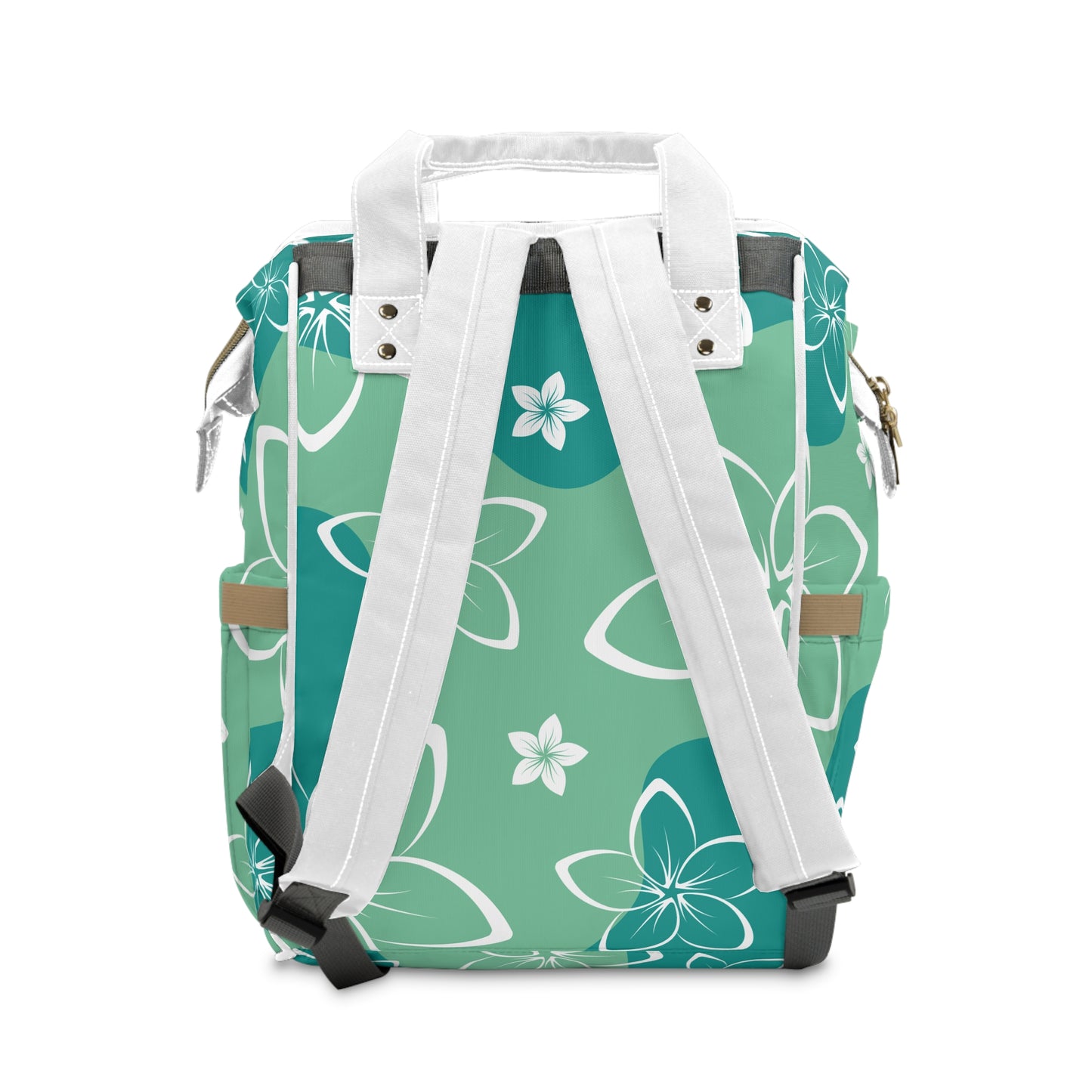 Green & White Plumeria Diaper Backpack