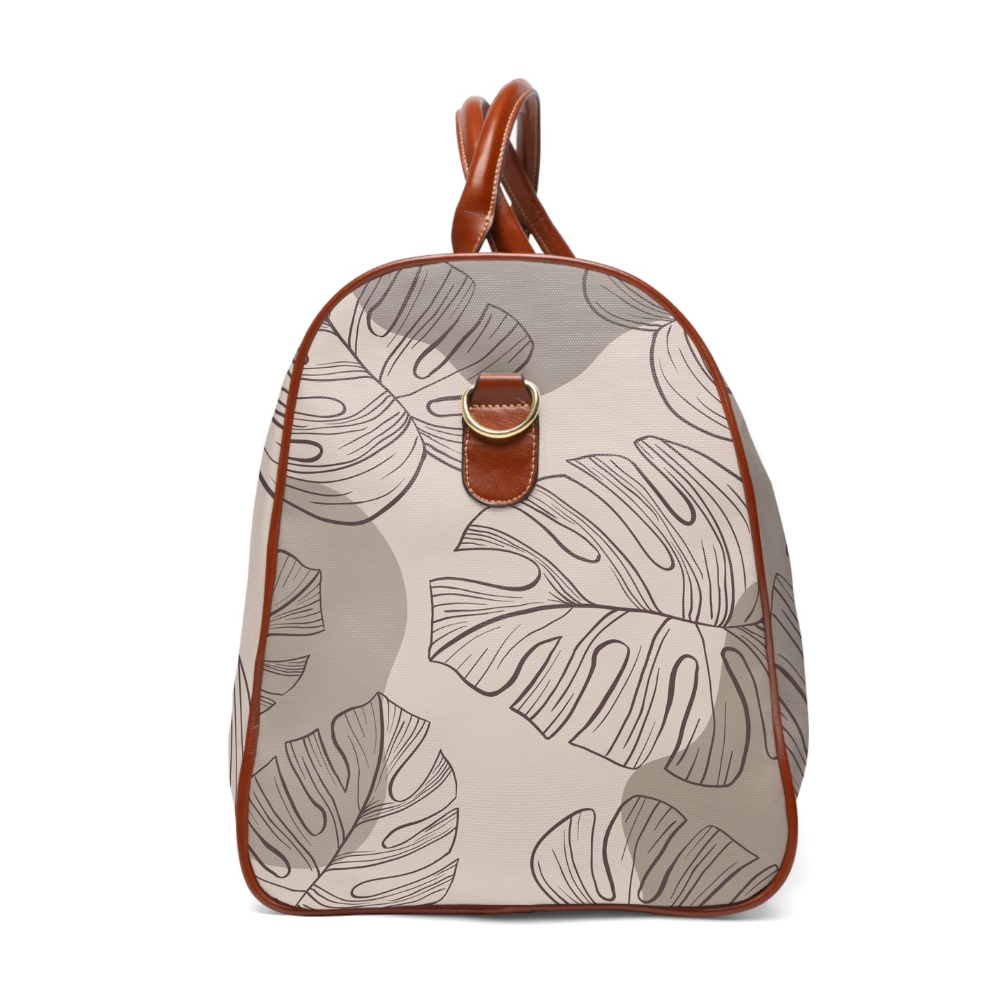 Beige Monstera Waterproof Travel Bag