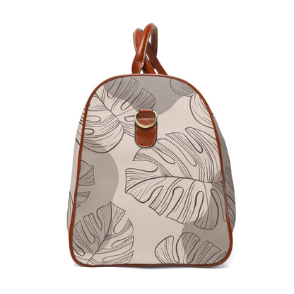 Beige Monstera Waterproof Travel Bag