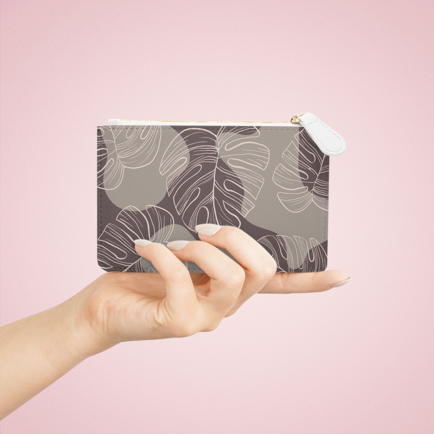 Beige Monstera Mini Clutch