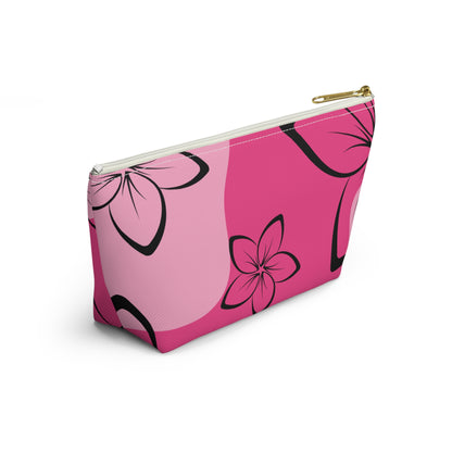 Black & Pink Plumeria Accessory Pouch w T-bottom