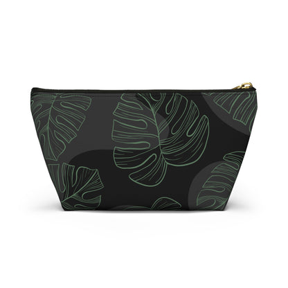 Black with Green Monstera Accessory Pouch w T-bottom