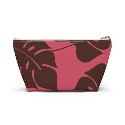 Dark Pink Monstera Accessory Pouch w T-bottom