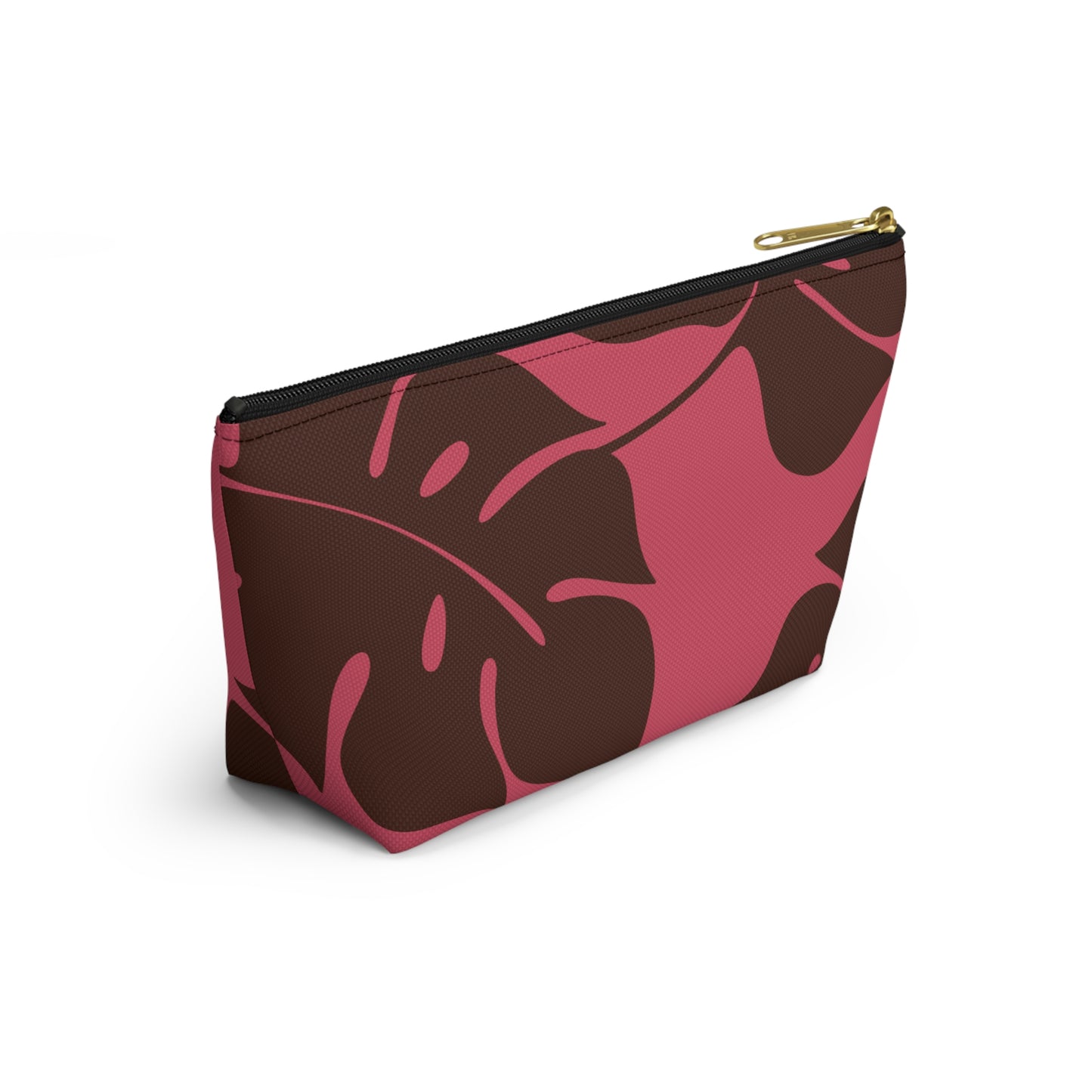 Dark Pink Monstera Accessory Pouch w T-bottom