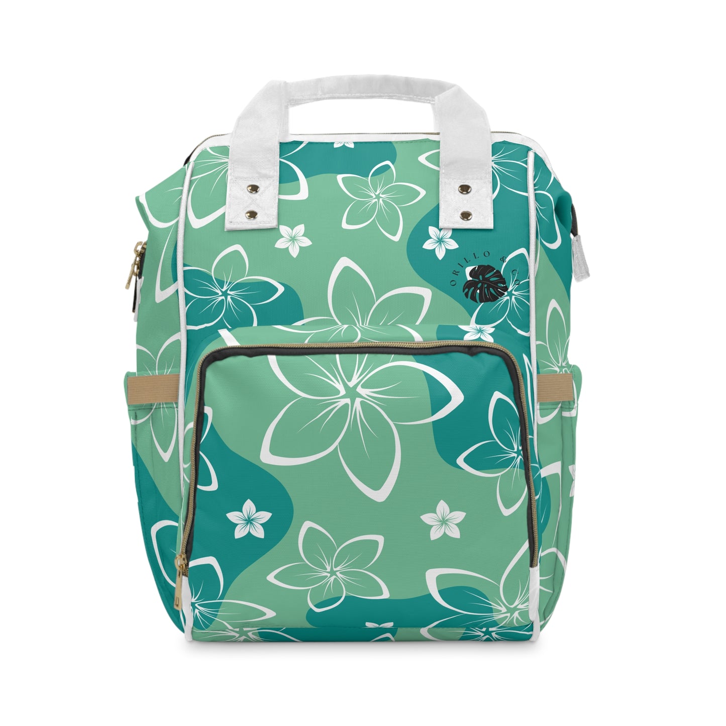 Green & White Plumeria Diaper Backpack